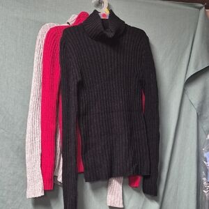 3pc XS (0-2) Faded Glory Women's Teenage Ribbed Cowl Sweater - Black, Pink, Gray